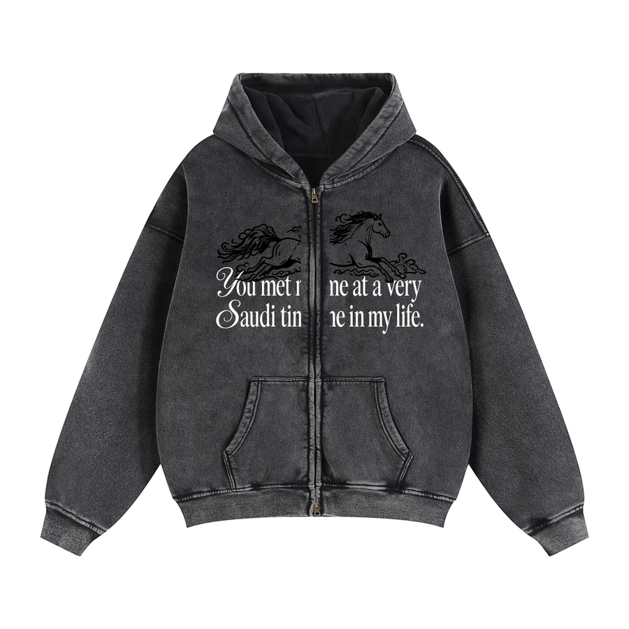 Saudi Time Zip Up Fleece Hoodie